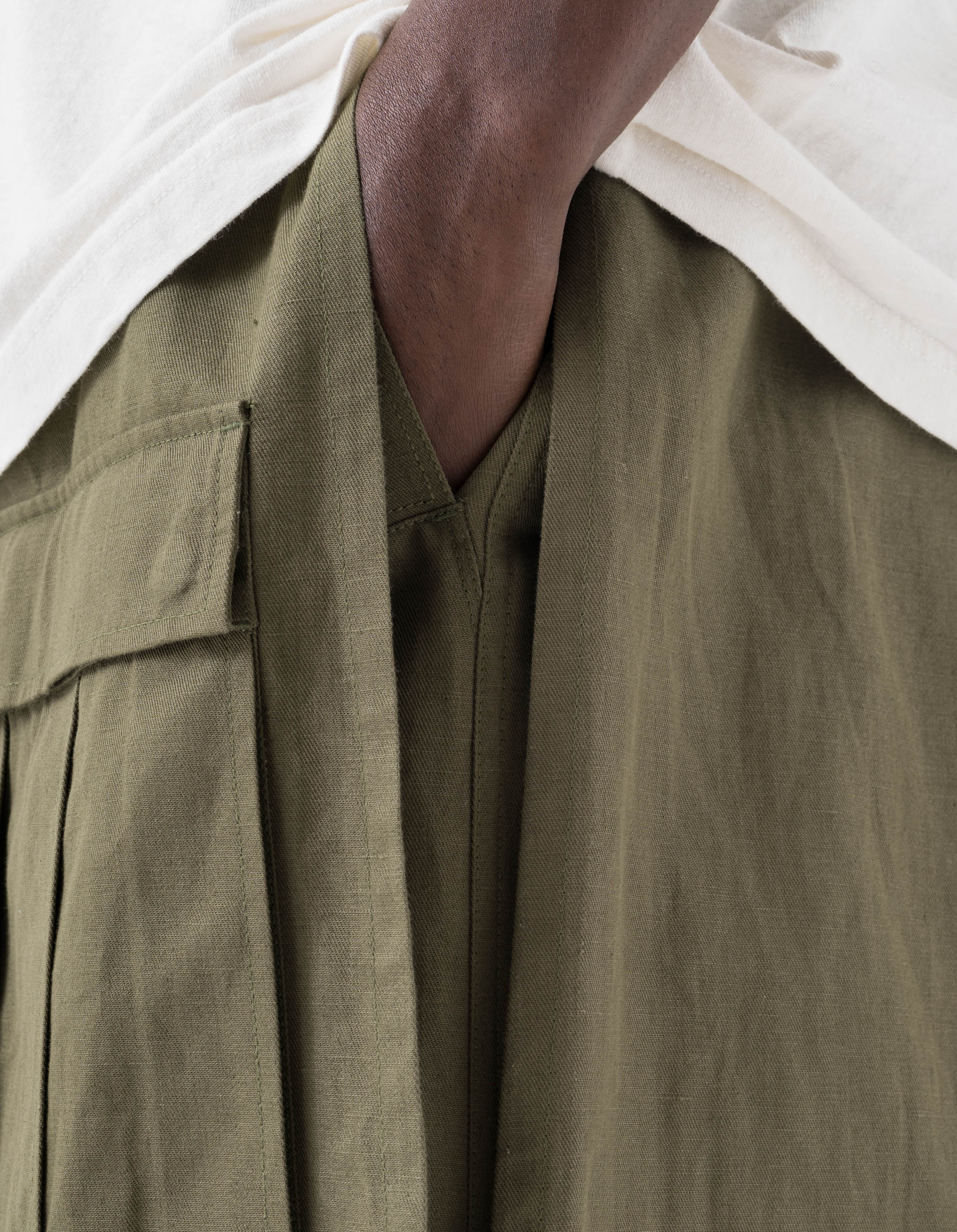 7232 Kirin Asym Cargo Hakama Pants Olive OG-107F - Image 4